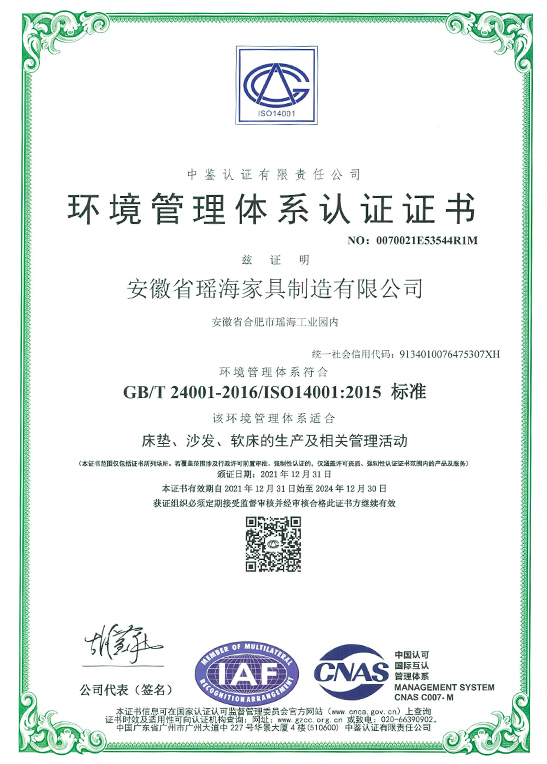 芜湖环境管理体系认证证书